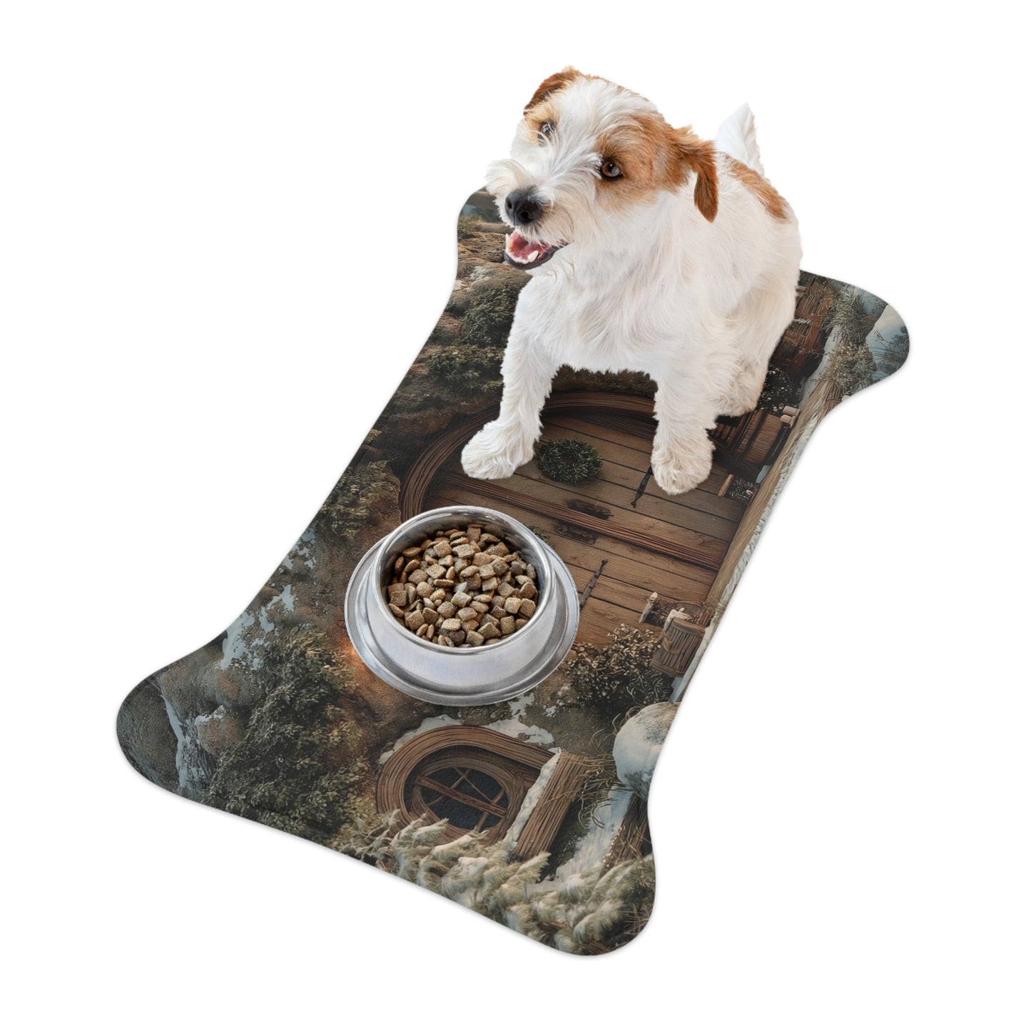 Winter Hollow Cottage Pet Feeding Mats – Snow-Dusted Hearth Welcome