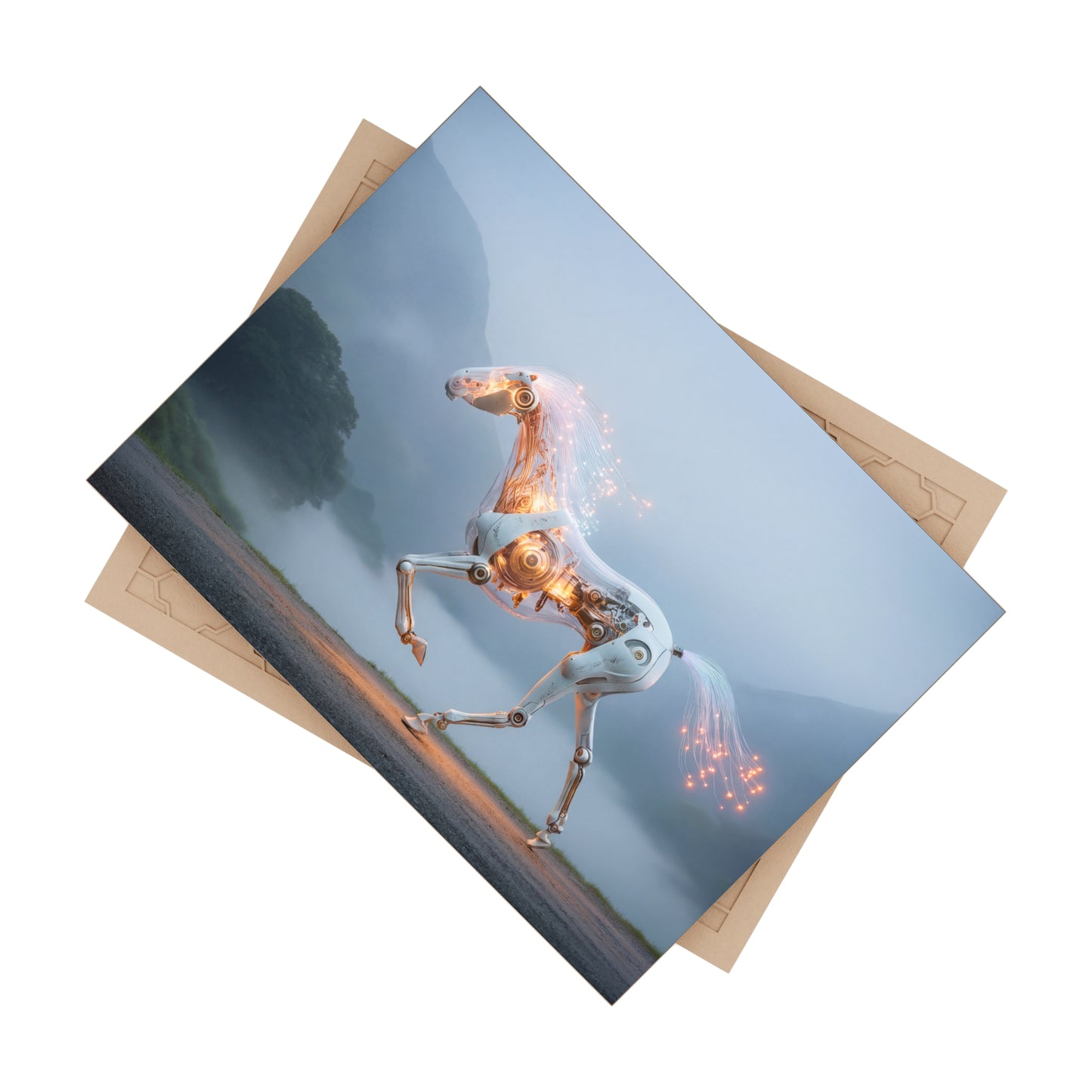 Cybernetic Stallion Ceramic Photo Tile – Neon Circuit Dreamscape