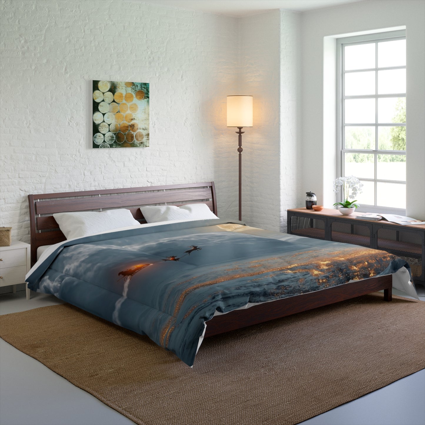 Midnight Sleigh Ride Comforter – Lunar Glow Over Winter Town