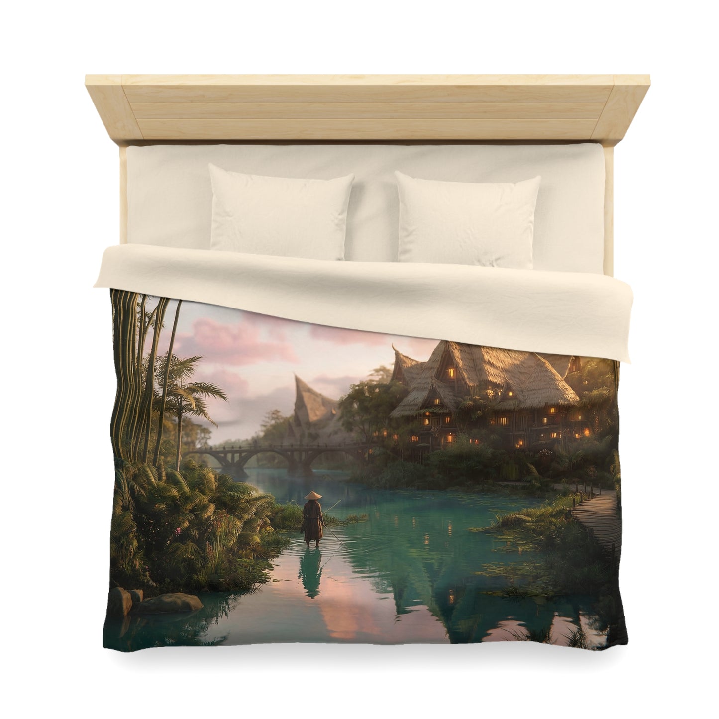 Bamboo River Village Duvet Cover – Golden Twilight Sanctuary