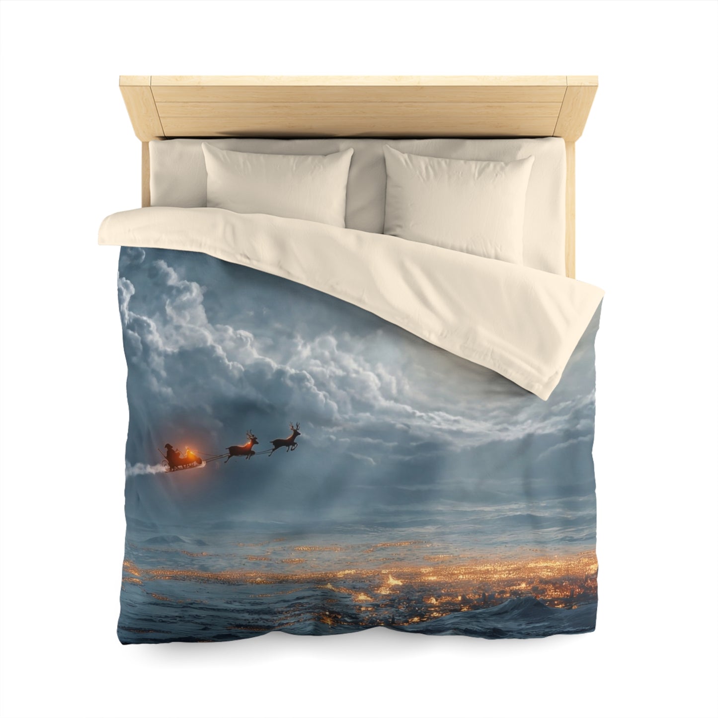 Lunar Sleigh Ride Microfiber Duvet Cover – Midnight Deliveries Over Frost-Covered Towns