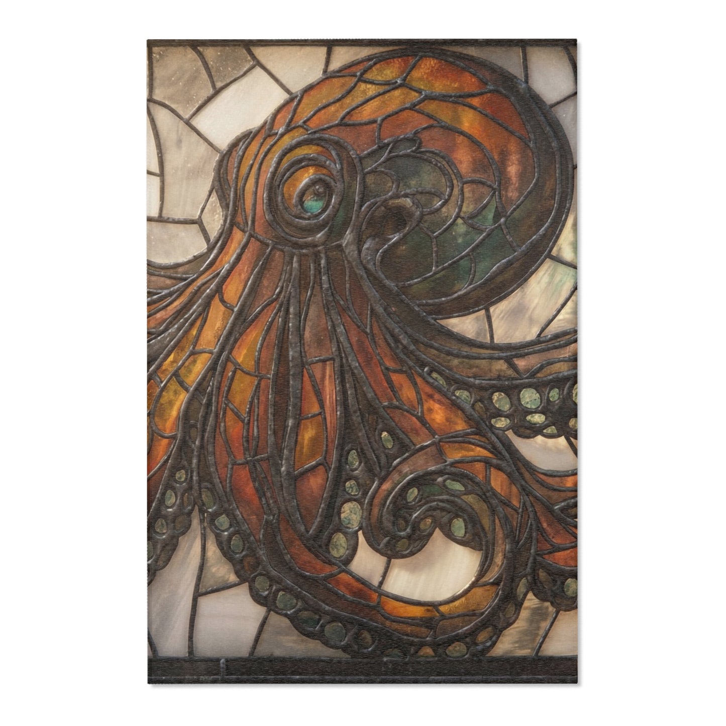 Stained Glass Octopus Area Rug – Amber Tide Dreamscape