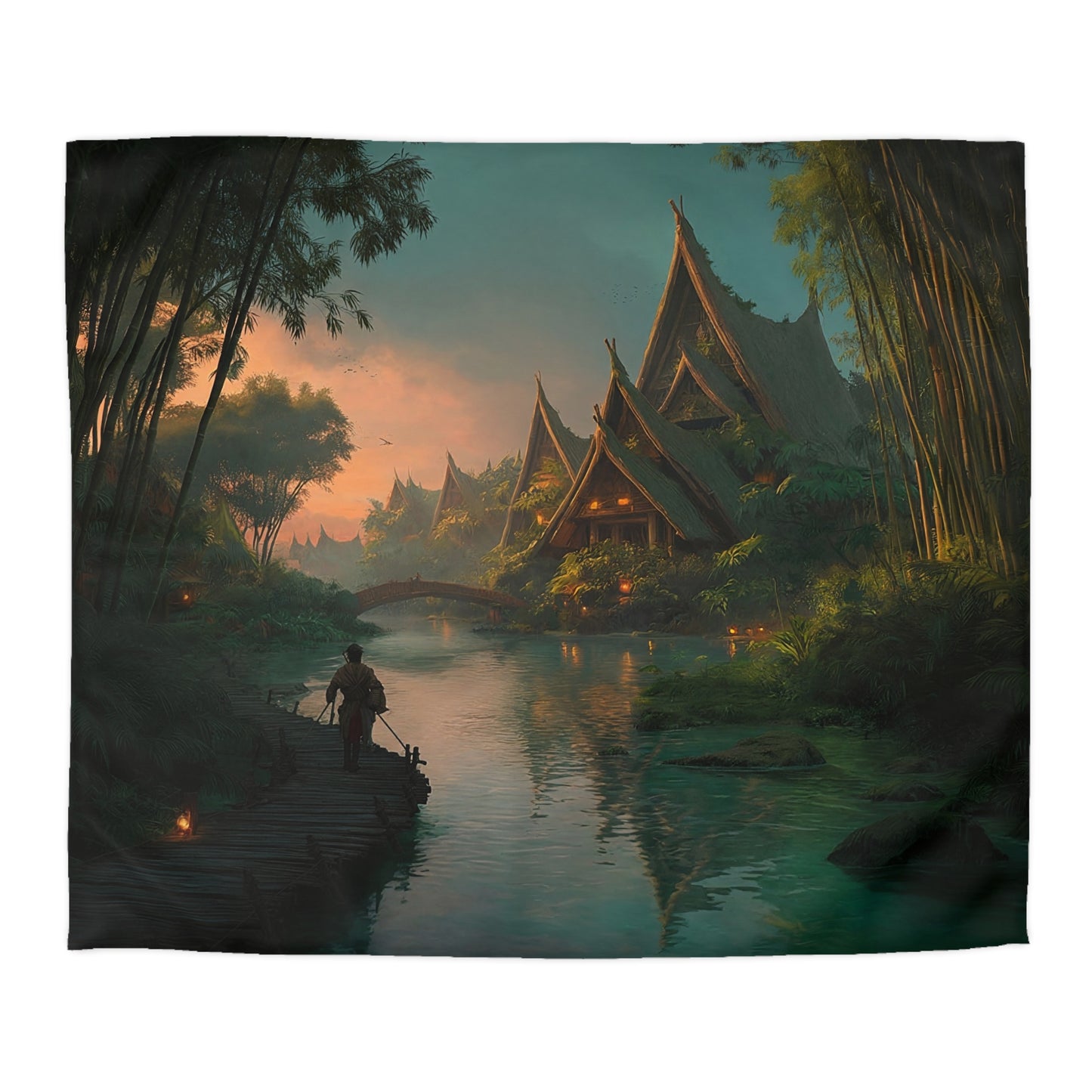 Bamboo River Village Duvet Cover – Twilight Path to Whispering Homes