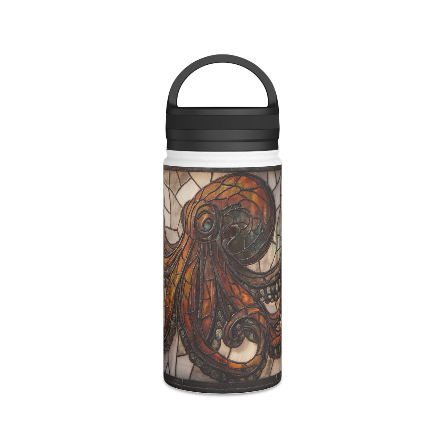 Stained Glass Octopus Water Bottle – Amber Depths & Iron Lace Design