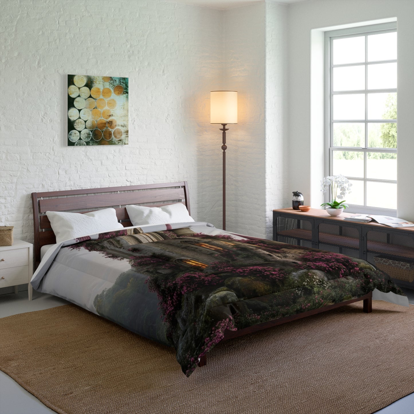 Rose-Spangled Castle Comforter – Whispering Dawn in the Wildwood