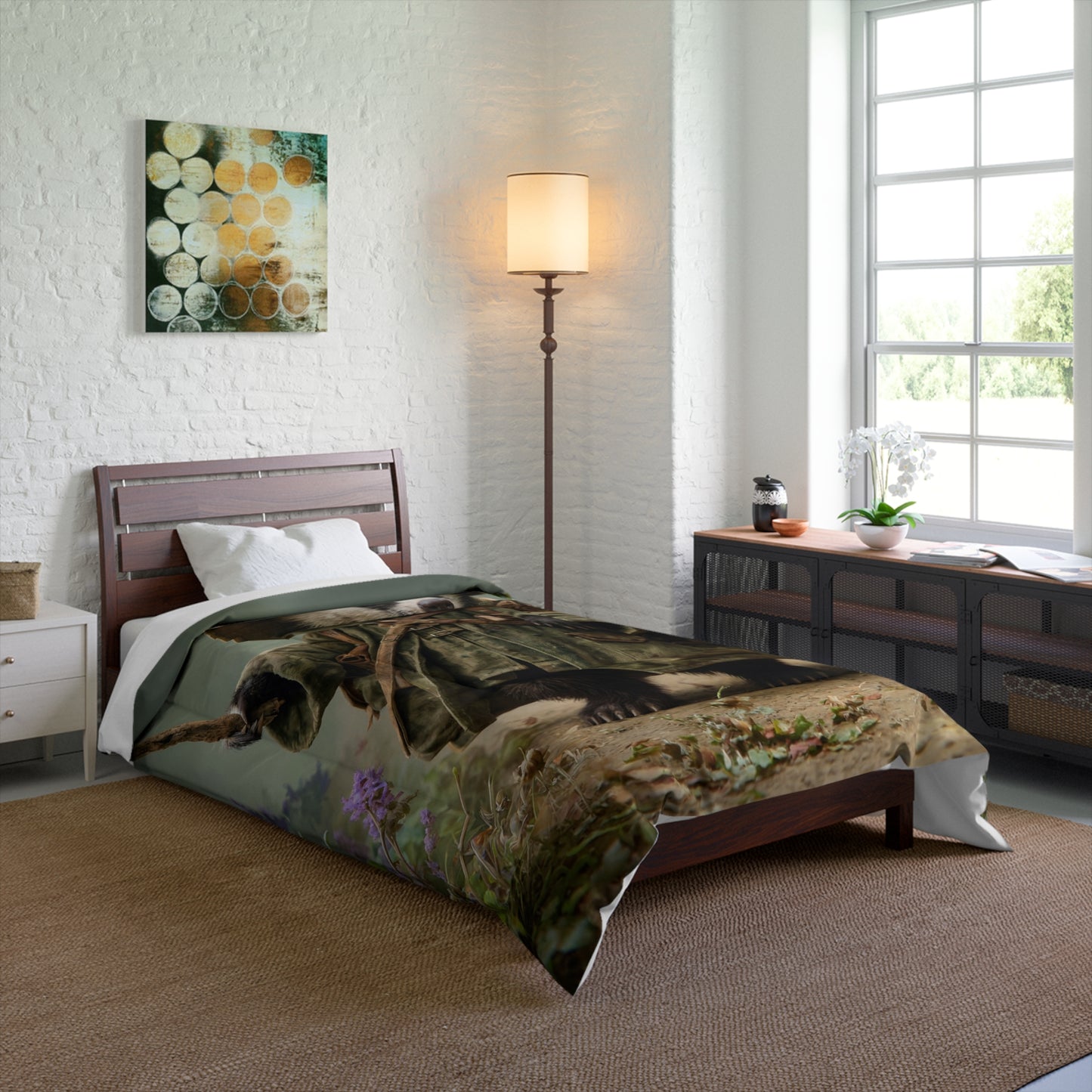 Badger Pathfinder Comforter – Mossy Trail Through Purple Wildflowers