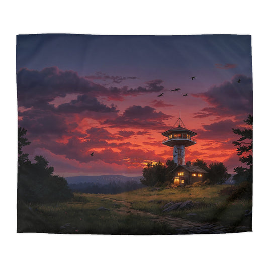 Sunset Sentinel Microfiber Duvet Cover – Warm Light Over Watchtower Hills
