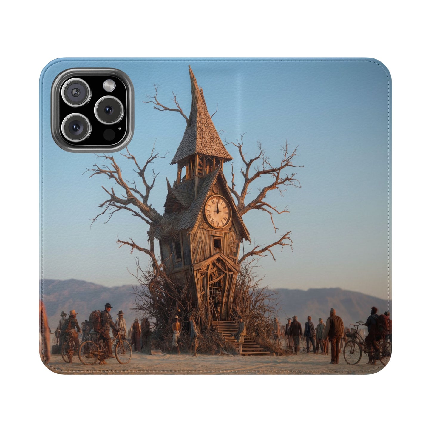 Clocktower Wanderers Flip Cases – Dusty Desert Sentinel Scene