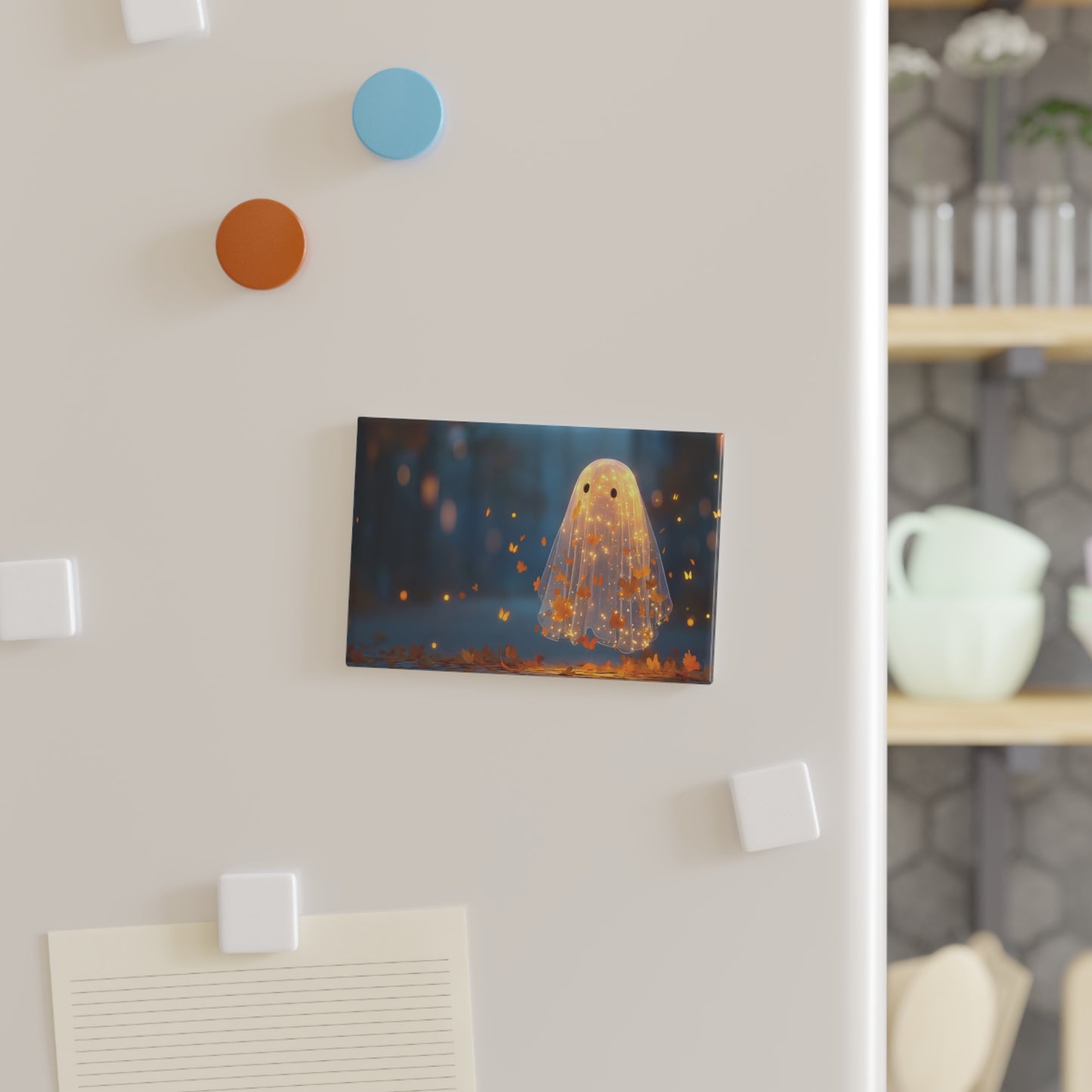 Autumn Ghost Button Magnet, Rectangle (1 & 10 pcs) – Whispering Leaves & Warm Glow