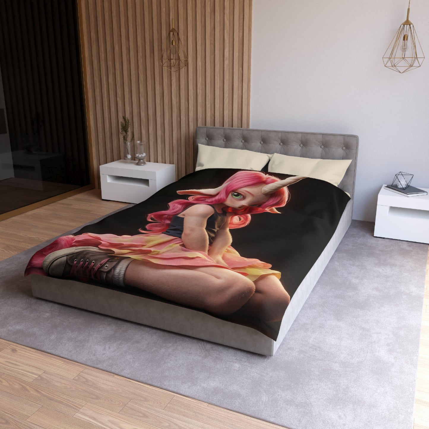 Pink Unicorn Girl Microfiber Duvet Cover – Whimsical Nightlight Dreamer
