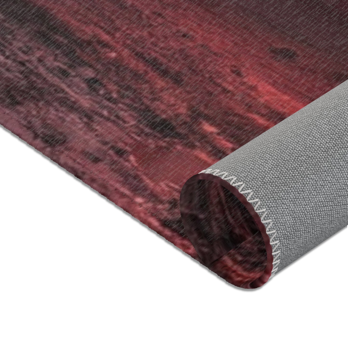Crimson Circus Tent Area Rug – Fogbound Wonder on the Shore