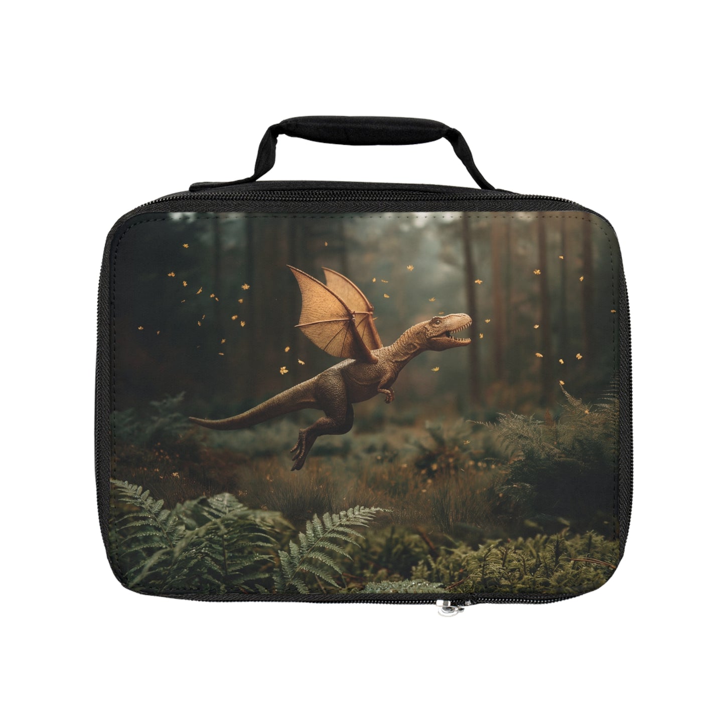 Winged Dinosaur Forest Lunch Bag – Golden Leaf Storm Through Ancient Woods