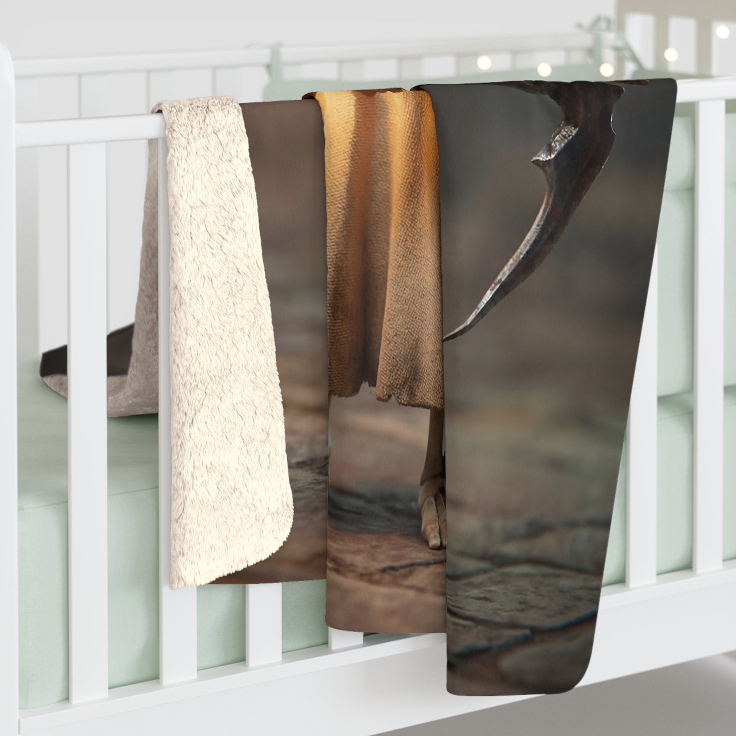 Lantern-Bearing Reaper Sherpa Fleece Blanket – Warm Glow in the Shadowed Path