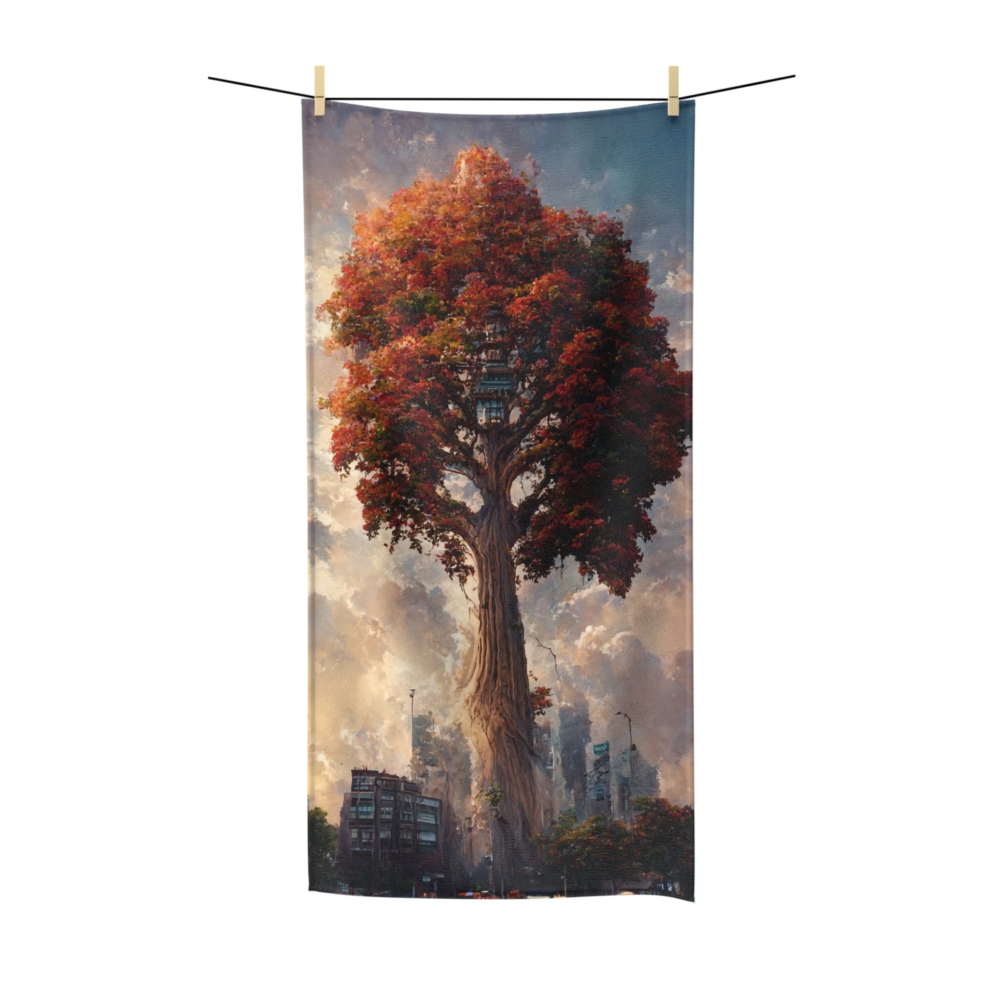 the largest maple tree in the world growing in the middle of a city, realistic, detailed, photo, highly detailed, cinematic, epic scene, epic lighting - Polycotton Towel