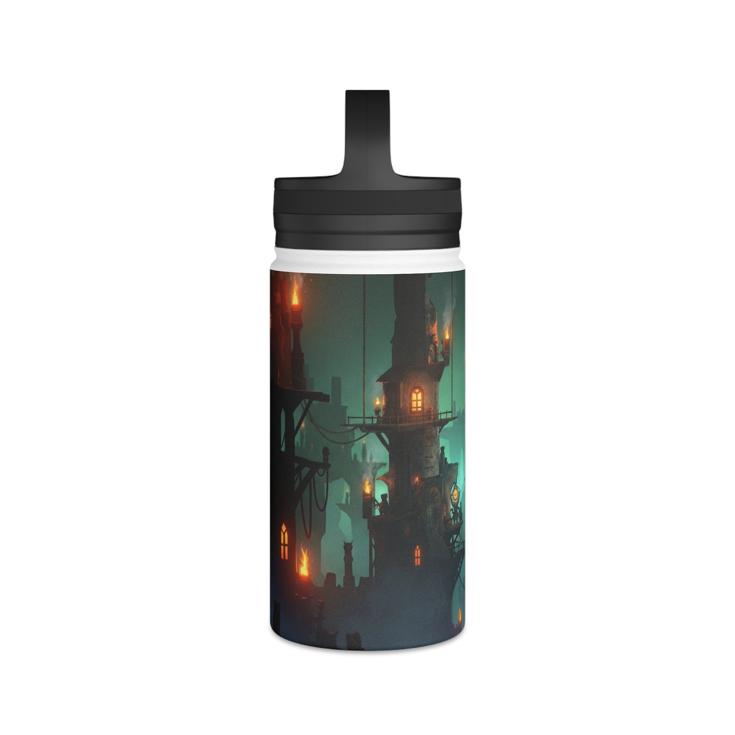 Aerial City of Lanterns Stainless Steel Water Bottle, Handle Lid – Glow in the Misty Canopy