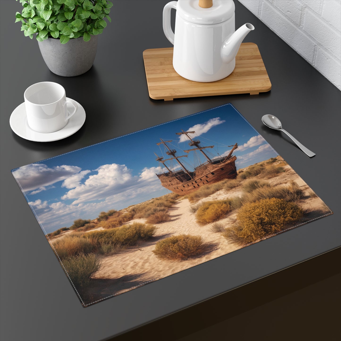 Desert Shipwreck Placemat – Sun-Drenched Galleon in Golden Dunes