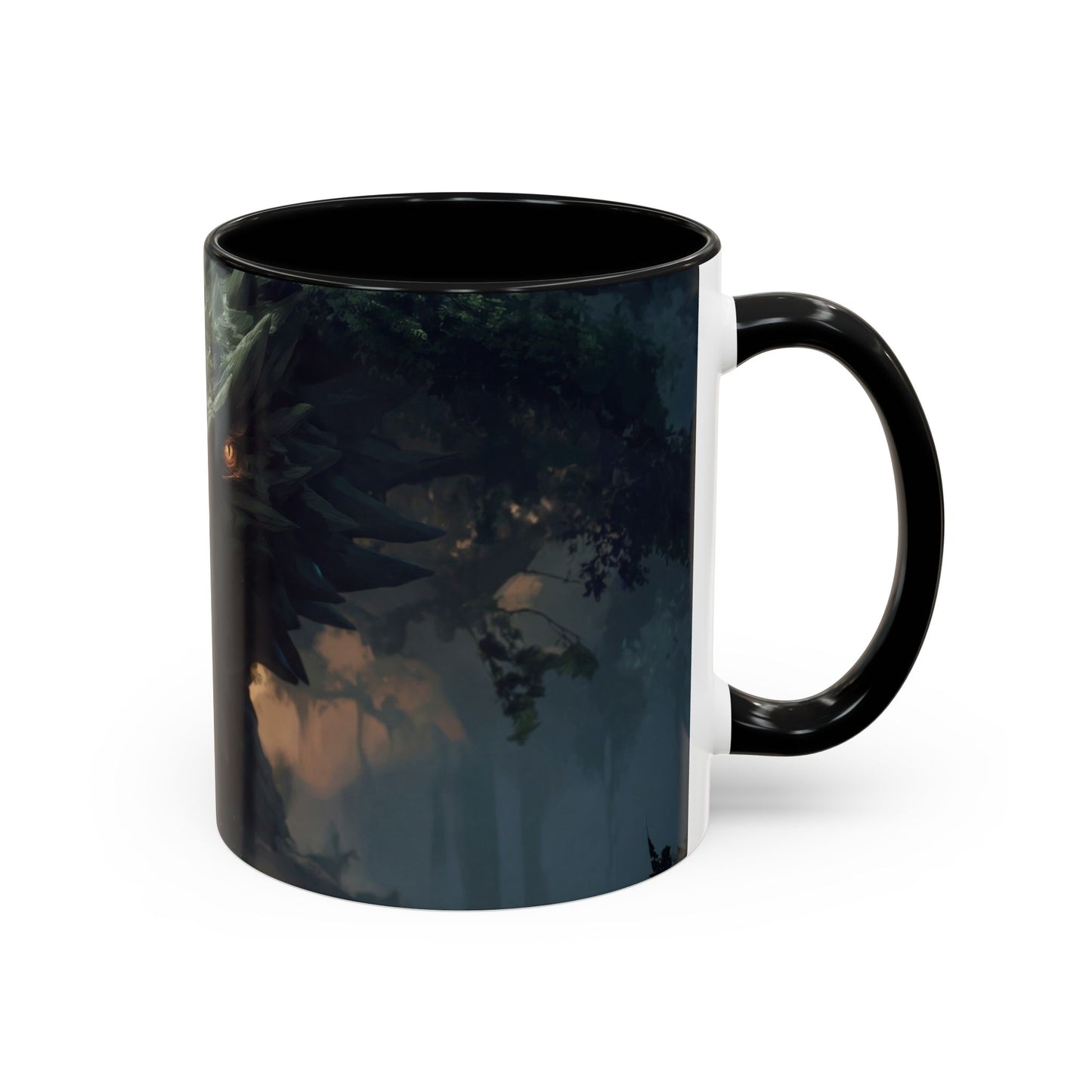 Ancient Dragon Sentinel Accent Coffee Mug (11, 15oz) – Forest Guardian at Dawn