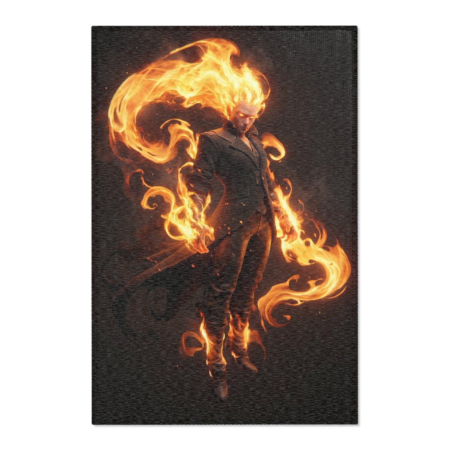 Flamebound Sentinel Area Rug – Ember-Wreathed Warrior Dreamscape