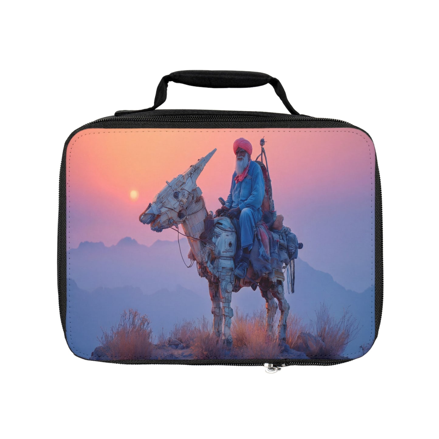 Cyber Donkey Rider Lunch Bag – Sunset Sentinel of the Dusty Peaks