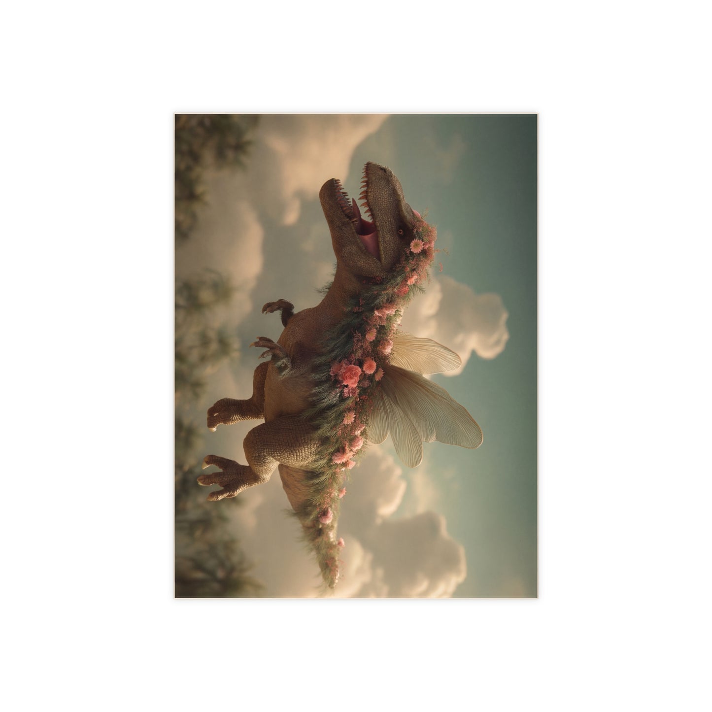 Floral Winged Tyrannosaurus Ceramic Photo Tile – Skyborne Garden Guardian