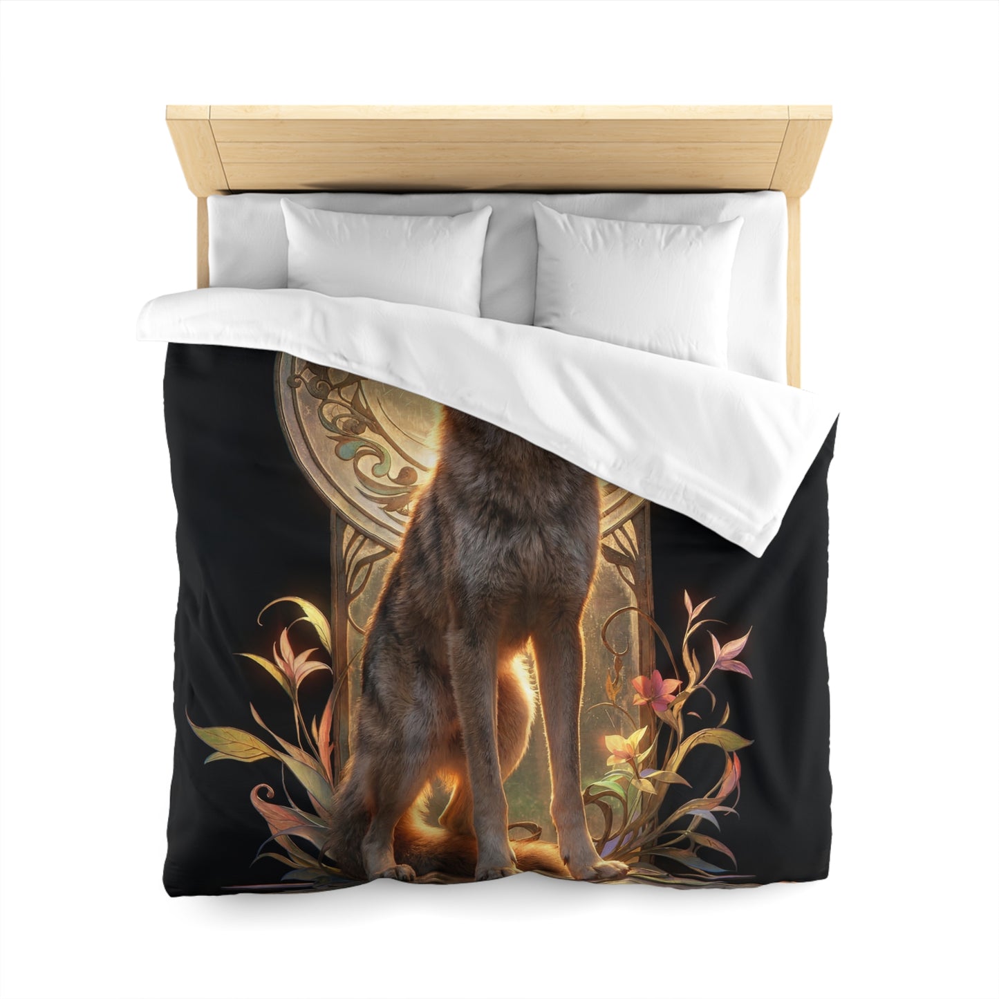 Regal Wolf Throne Microfiber Duvet Cover – Golden Light Through Art Nouveau Arch