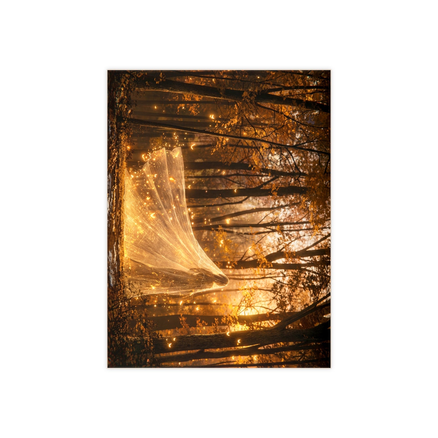 Veiled Wanderer Ceramic Photo Tile – Golden Twilight Forest Awakening