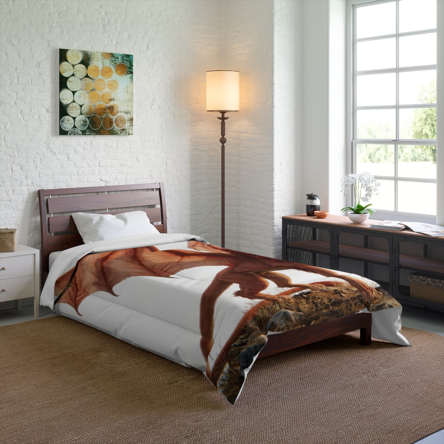 Winged Lion Comforter – Sunset Sentinel Dreamscape