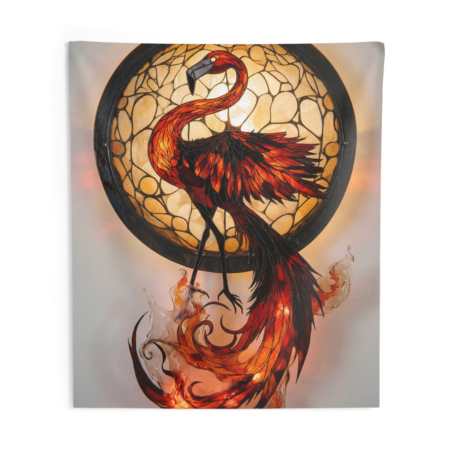 Stained Glass Phoenix Wall Tapestry – Fiery Rebirth Glow Art
