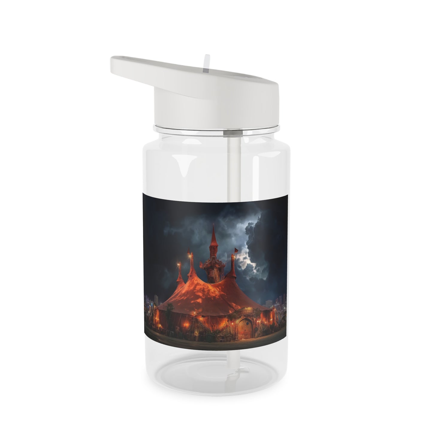 Storm Circus Tent Tritan Water Bottle – Crimson Canvas Under Thunderclouds
