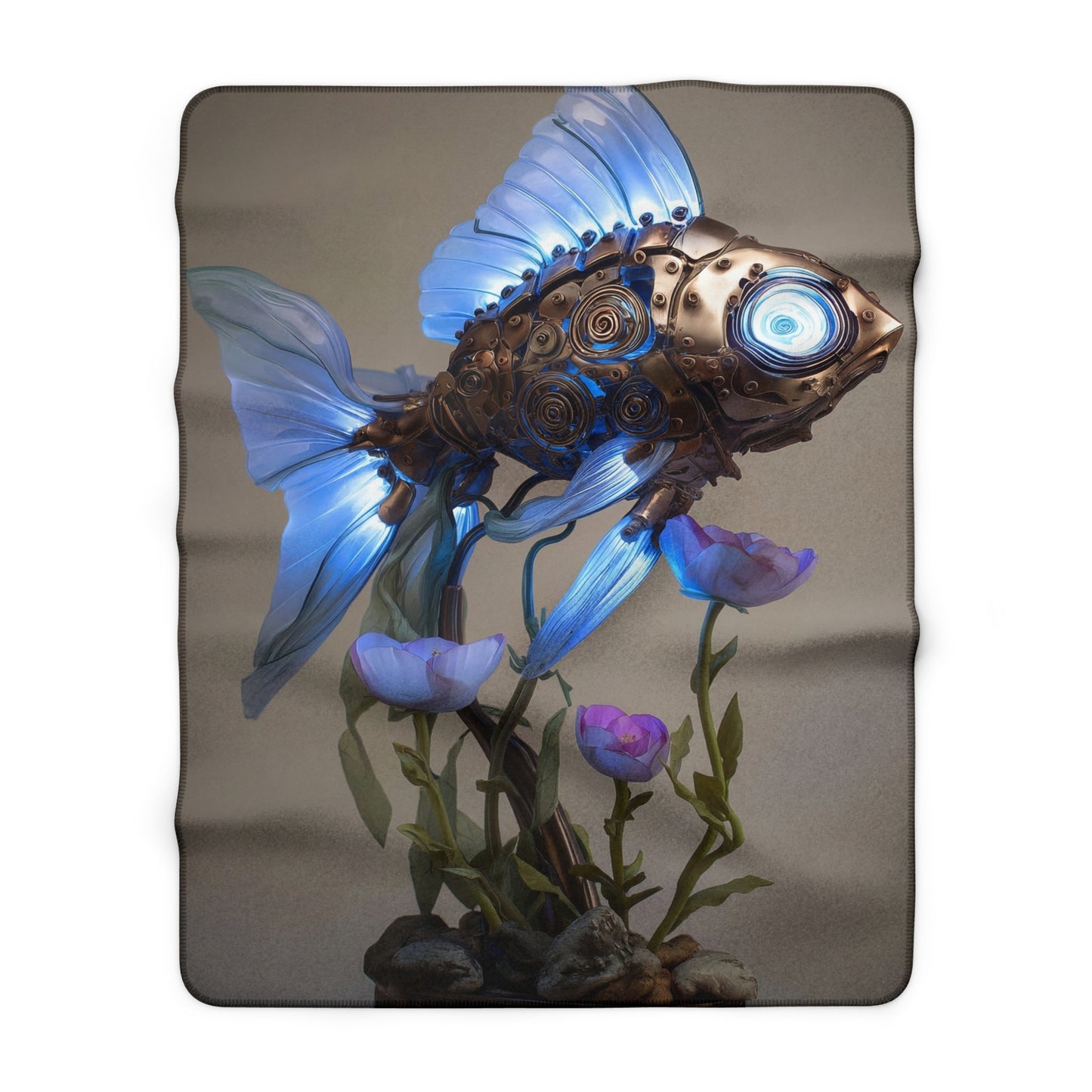 Steampunk Goldfish Sherpa Fleece Blanket – Luminescent Mechanical Bloom