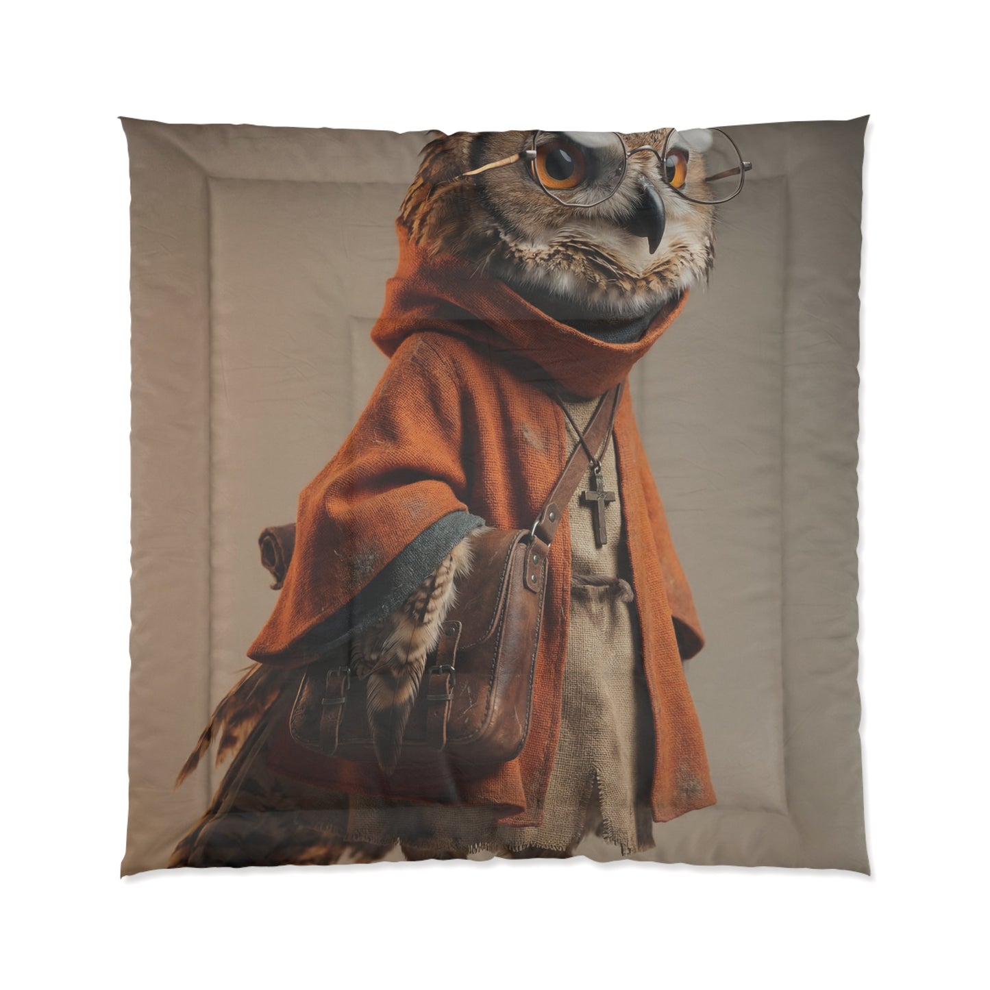Owl Sage Comforter – Woven Wisdom in Warm Earth Tones