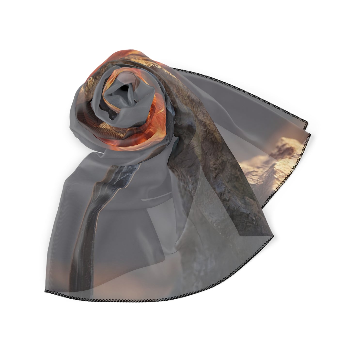 Crimson Sentinel Poly Scarf – Sunset Warrior’s Resting Glow