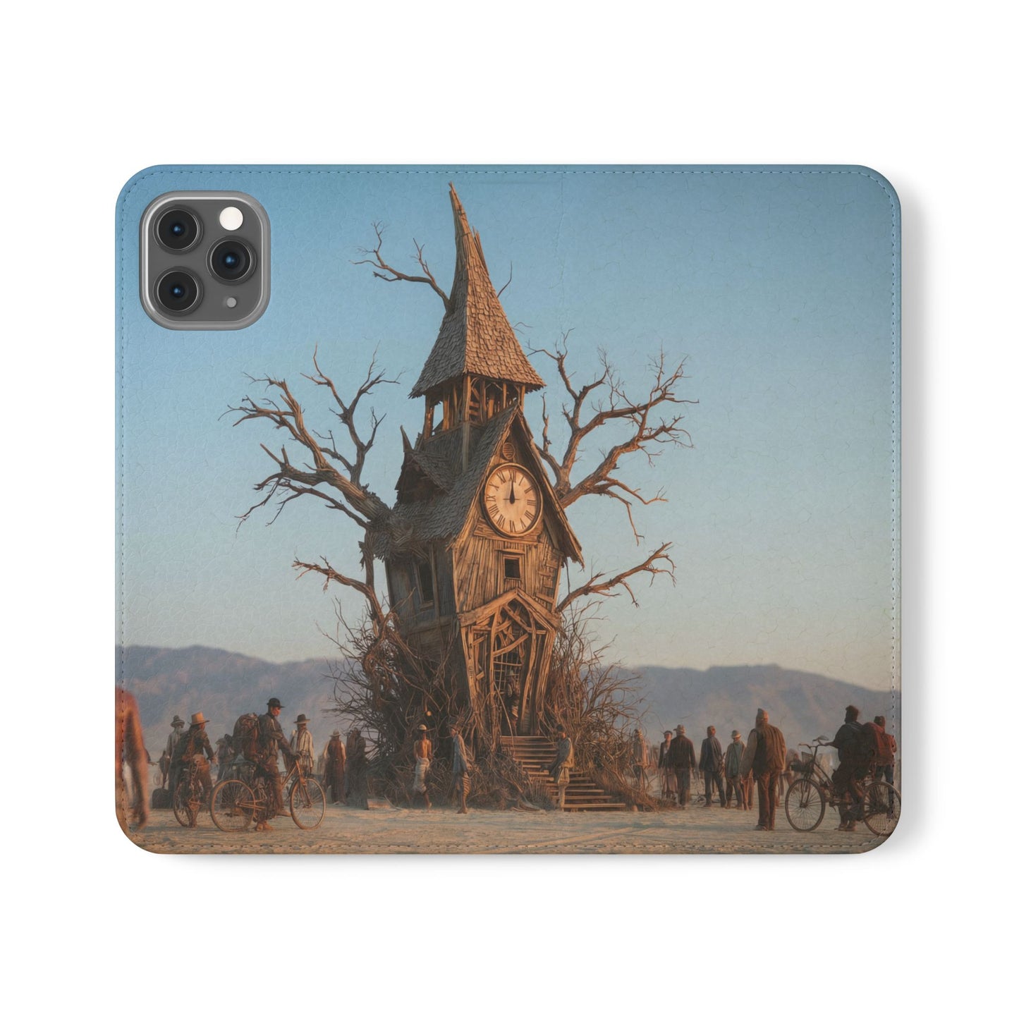 Clocktower Wanderers Flip Cases – Dusty Desert Sentinel Scene