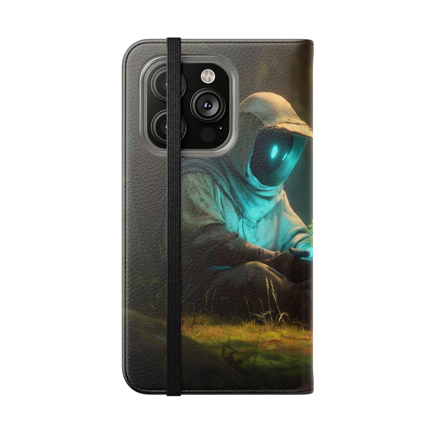 Glowing Orb Hooded Guardian Flip Cases – Bioluminescent Forest Keeper