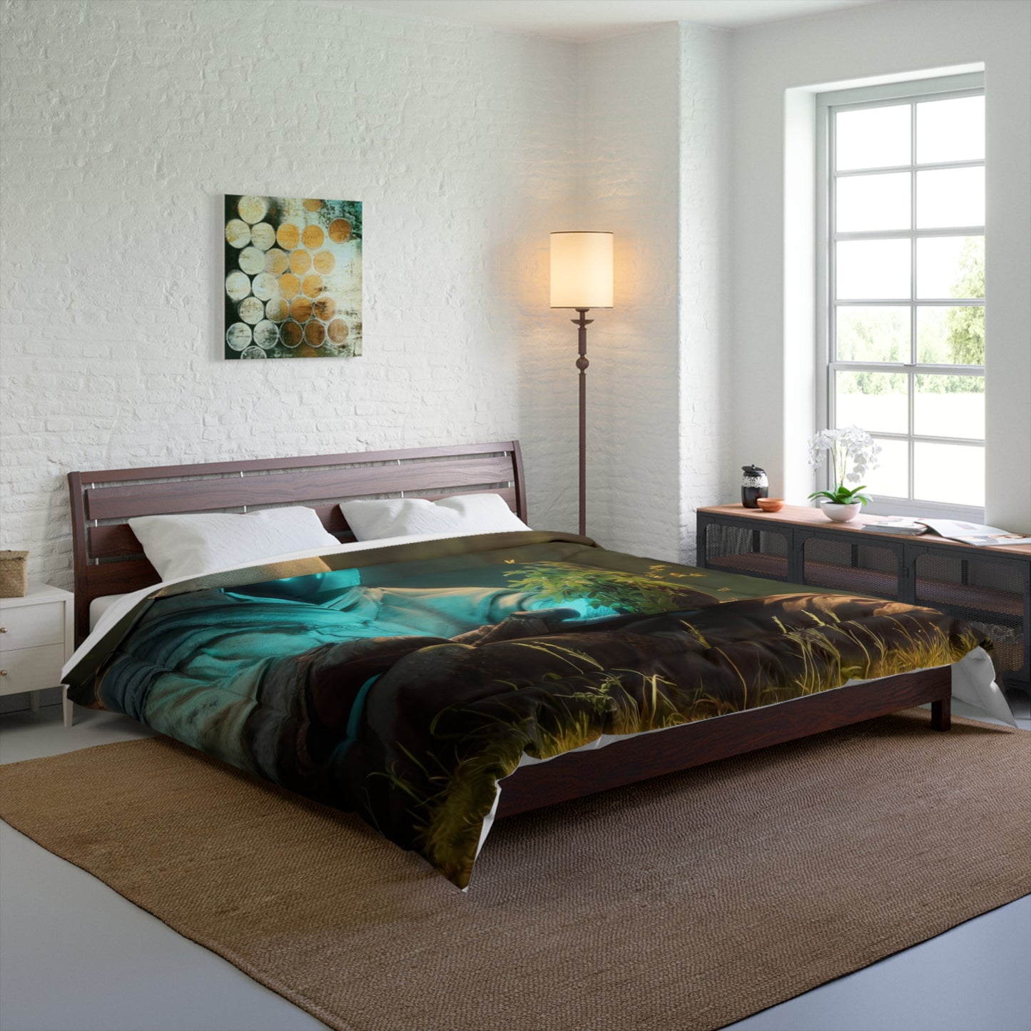 Forest Sentinel Comforter – Glowing Eye in Sunlit Grove