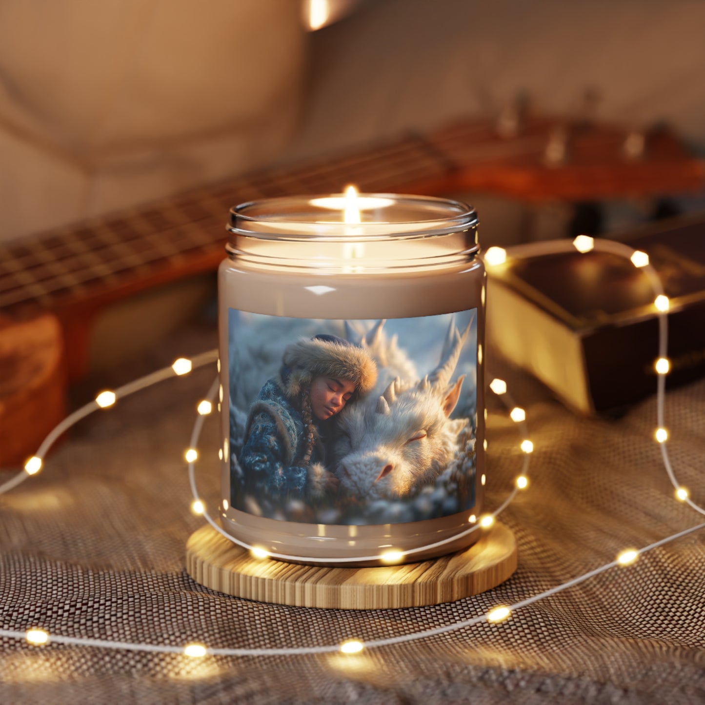 Winter Guardian Scented Soy Candles with White Lid, 9oz – Sunset Embrace with Frost Dragon