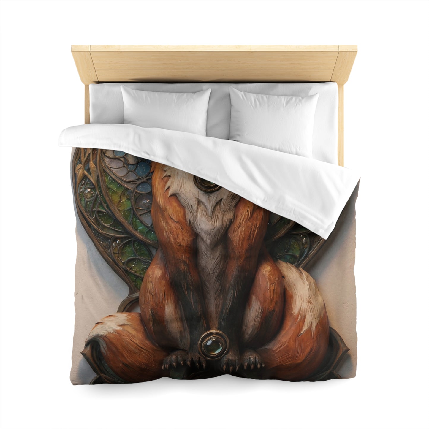 Regal Fox Sentinel Microfiber Duvet Cover – Art Nouveau Twilight Guardian