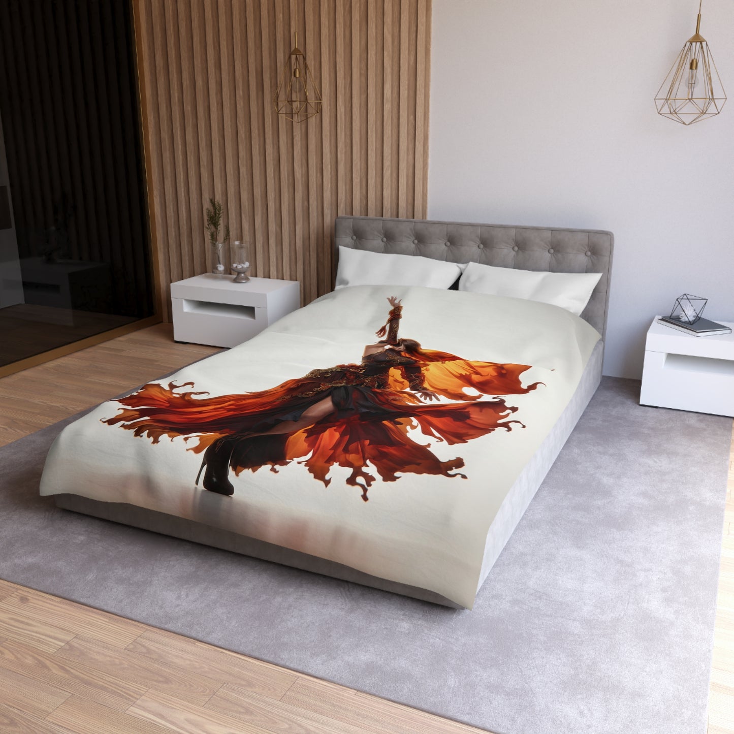 Crimson Phoenix Dancer Microfiber Duvet Cover – Flame-Woven Grace