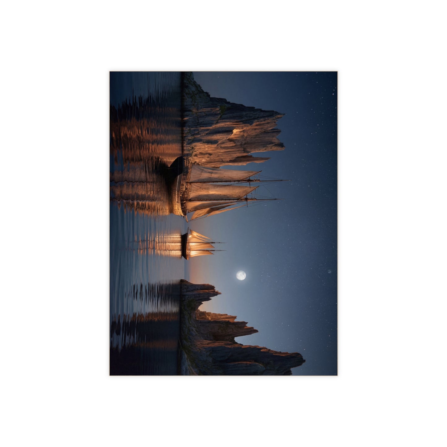 Moonlit Sailors Ceramic Photo Tile – Voyage Between Jagged Peaks