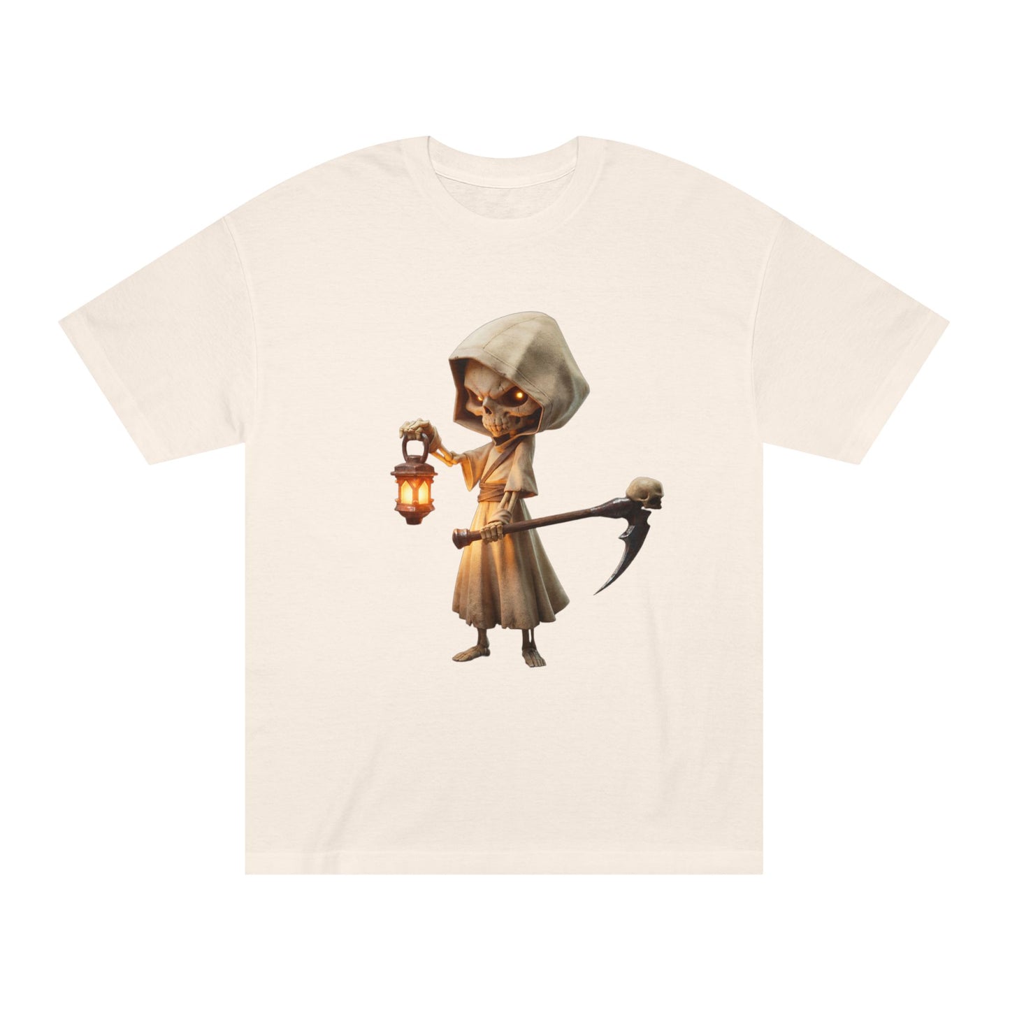 Lantern-Bearing Reaper Unisex Classic Tee – Hooded Guardian with Scythe