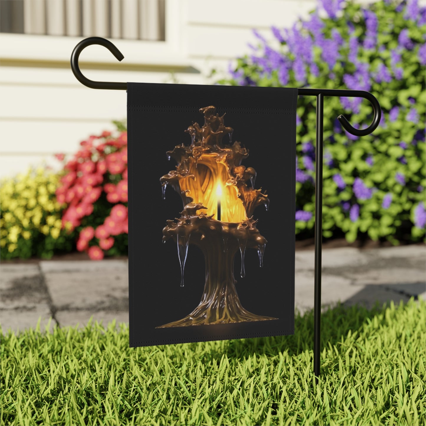 a dripping melted candle in a shape of a oak tree , glowing from the inside, mystical - Garden & House Banner