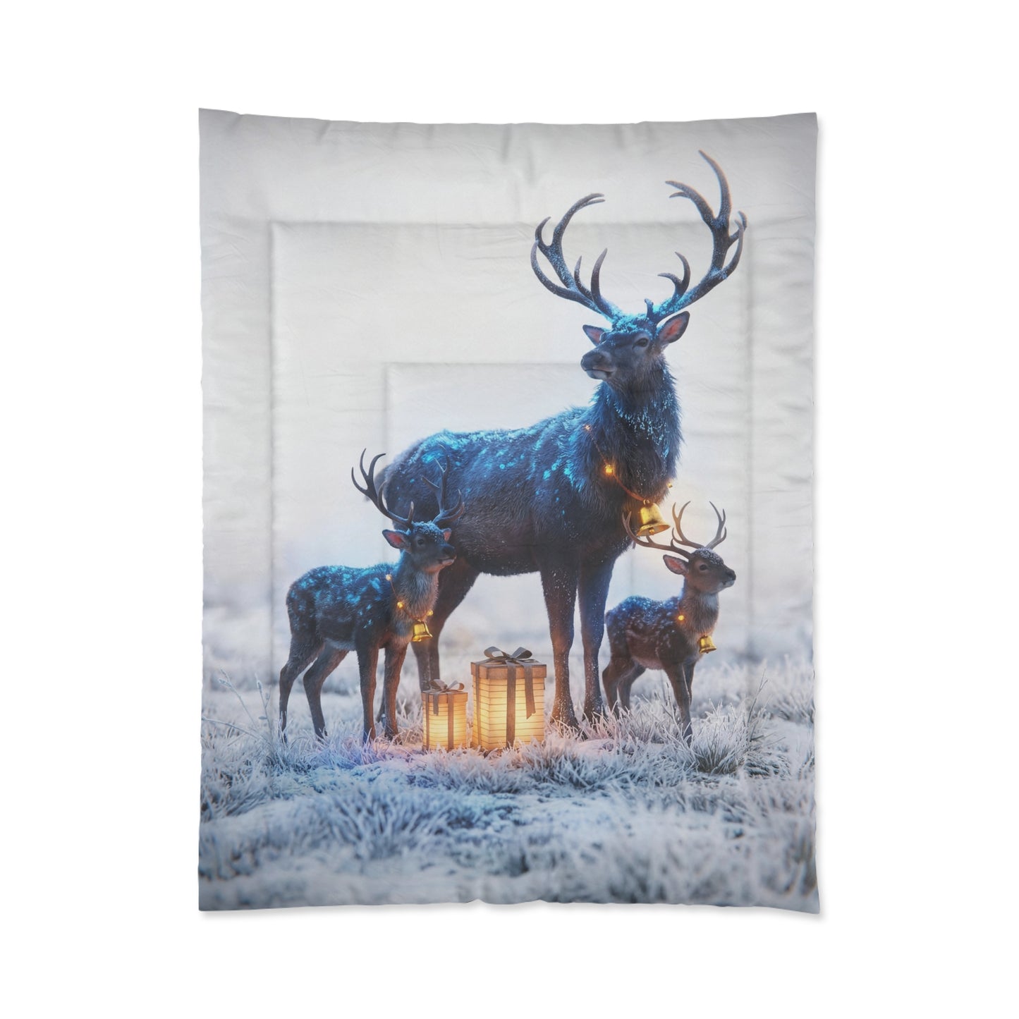 Winter Deer Trio Comforter – Frost-Kissed Giftscape with Gentle Light