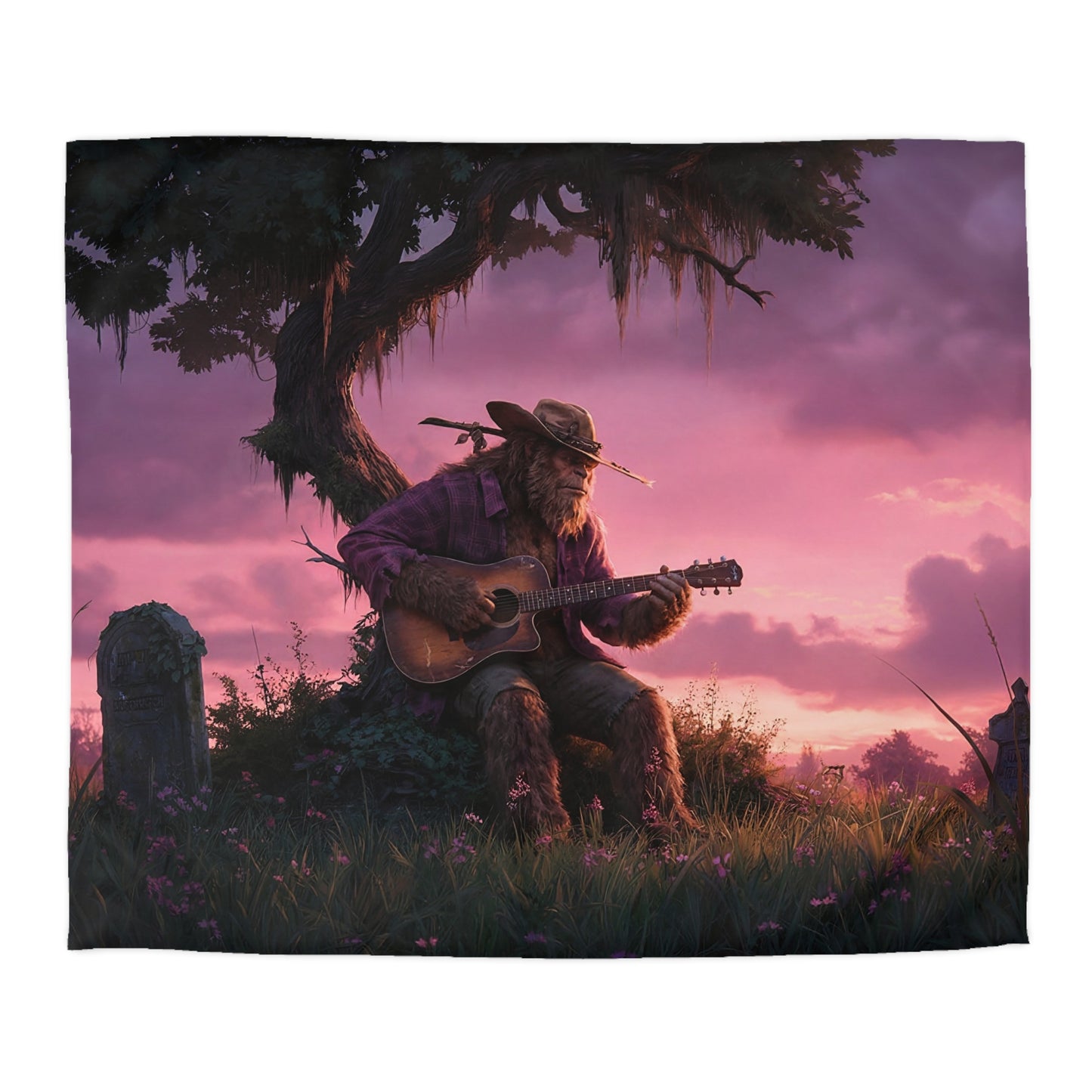 Swamp Folk Guitarist Duvet Cover – Twilight Serenade Under Spanish Moss