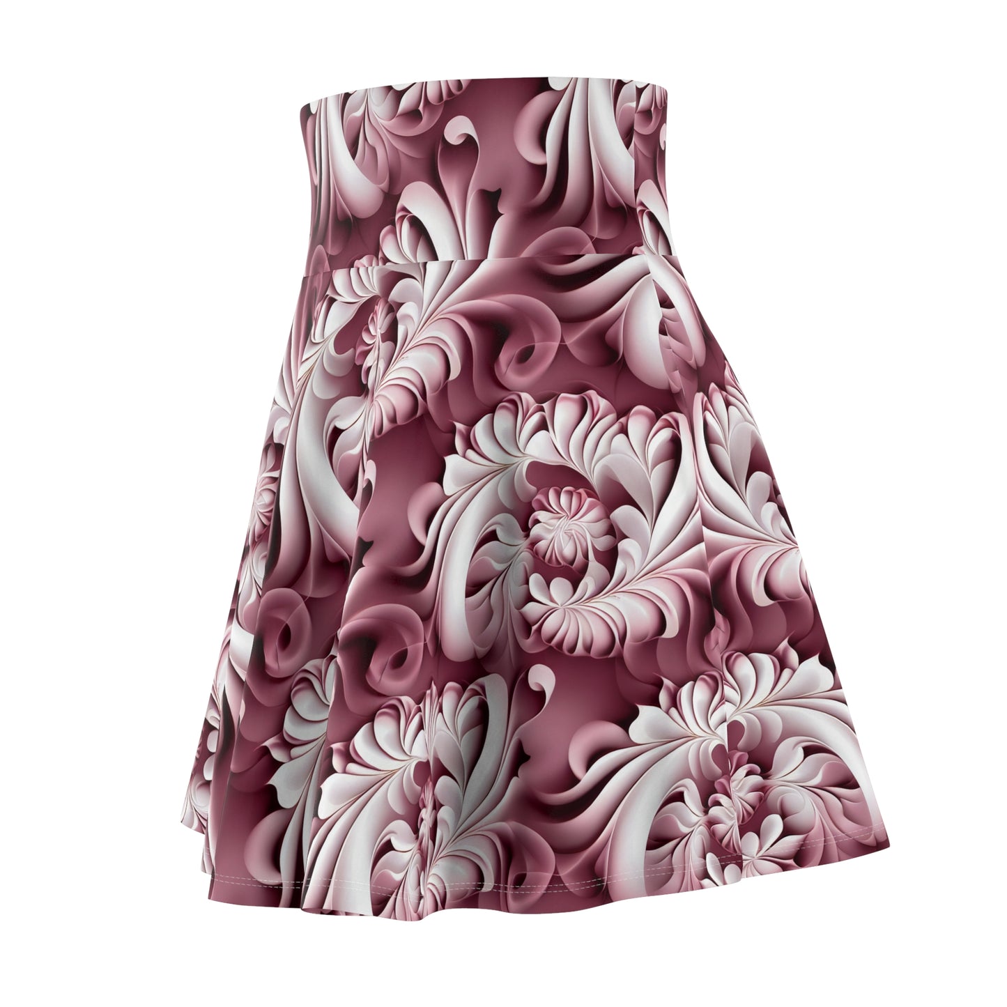 pink white Damask Pattern, fractal, rose, Fine Art - Women's Skater Skirt