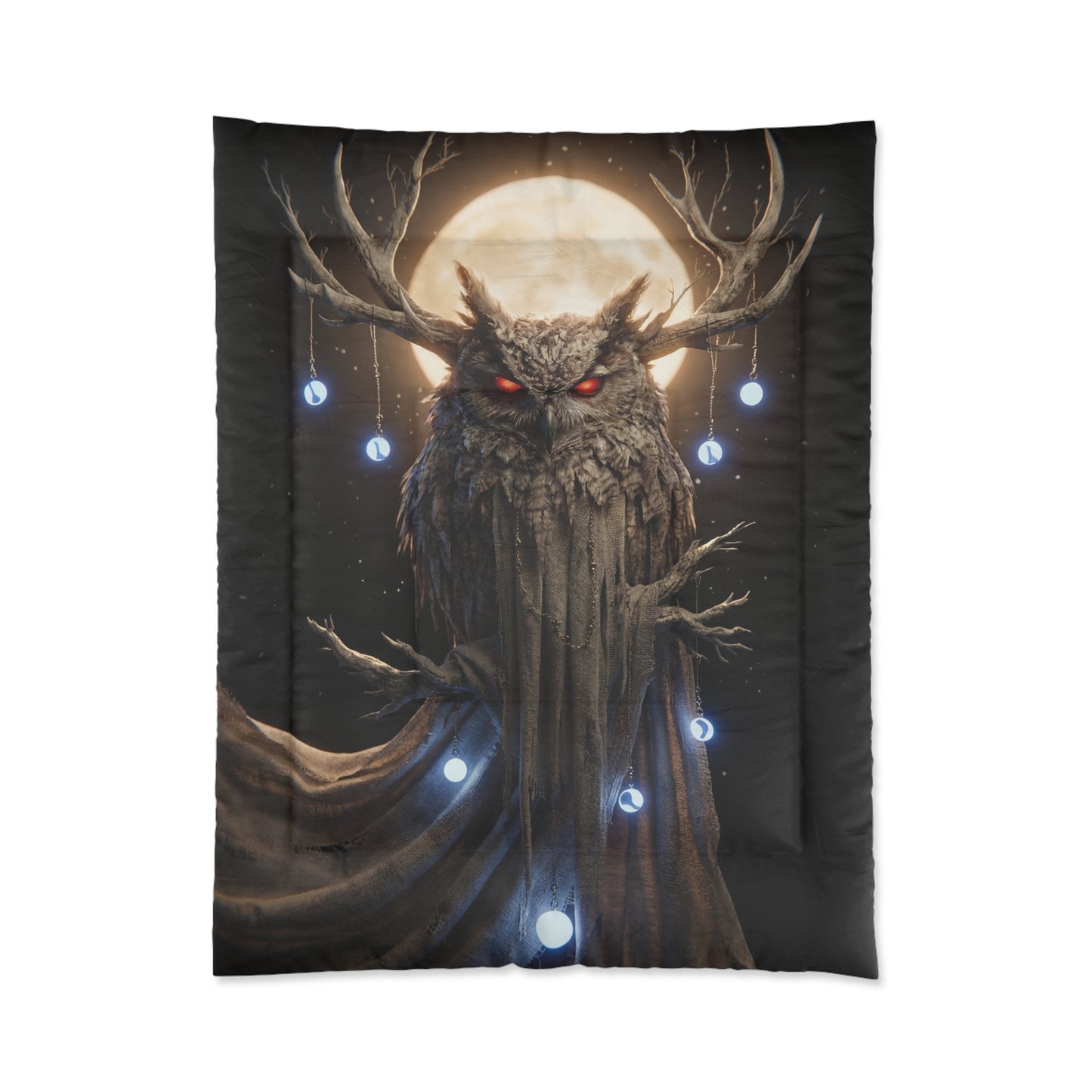 Moonlit Owl Sentinel Comforter – Crimson-Eyed Guardian of the Hollow