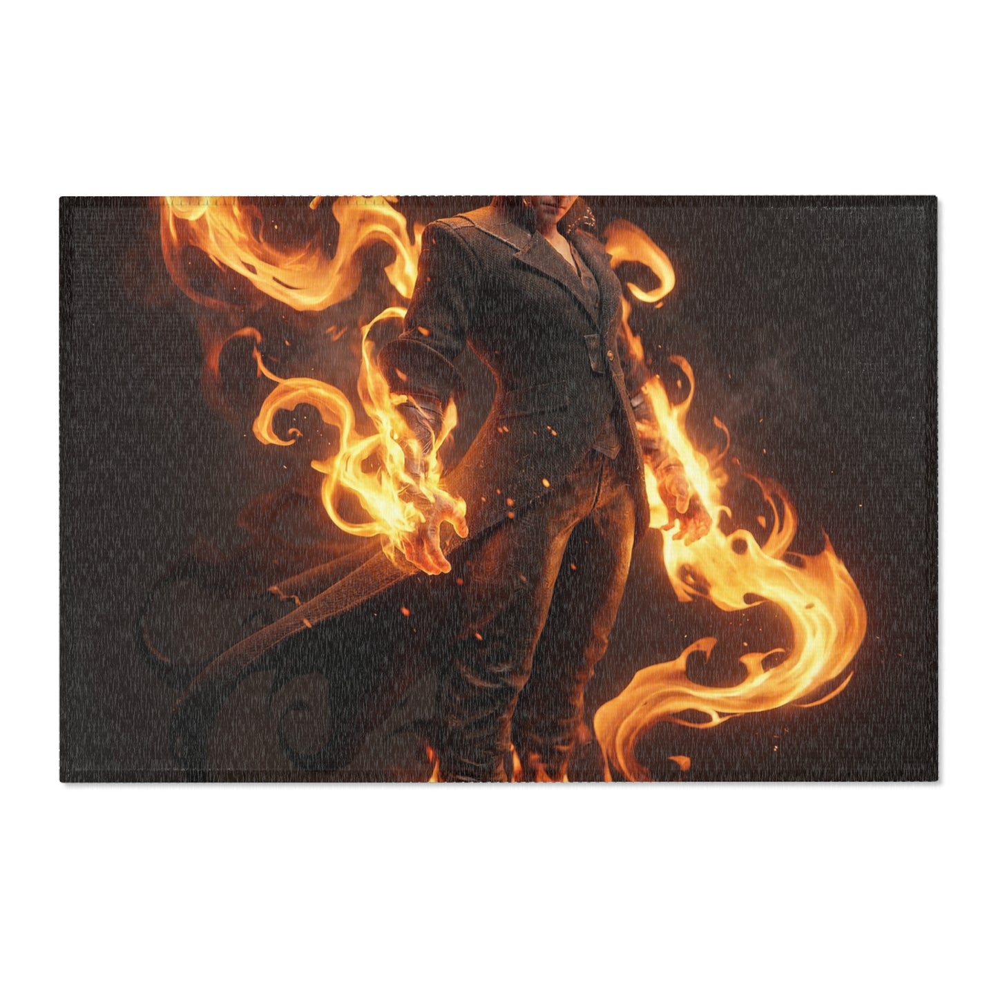 Flamebound Sentinel Area Rug – Ember-Wreathed Warrior Dreamscape