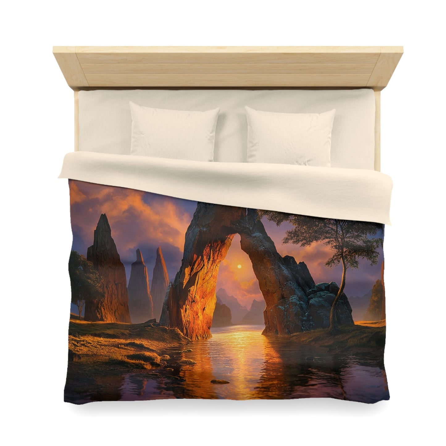 Celestial Archway Microfiber Duvet Cover – Twilight Gateway to Dreaming Peaks