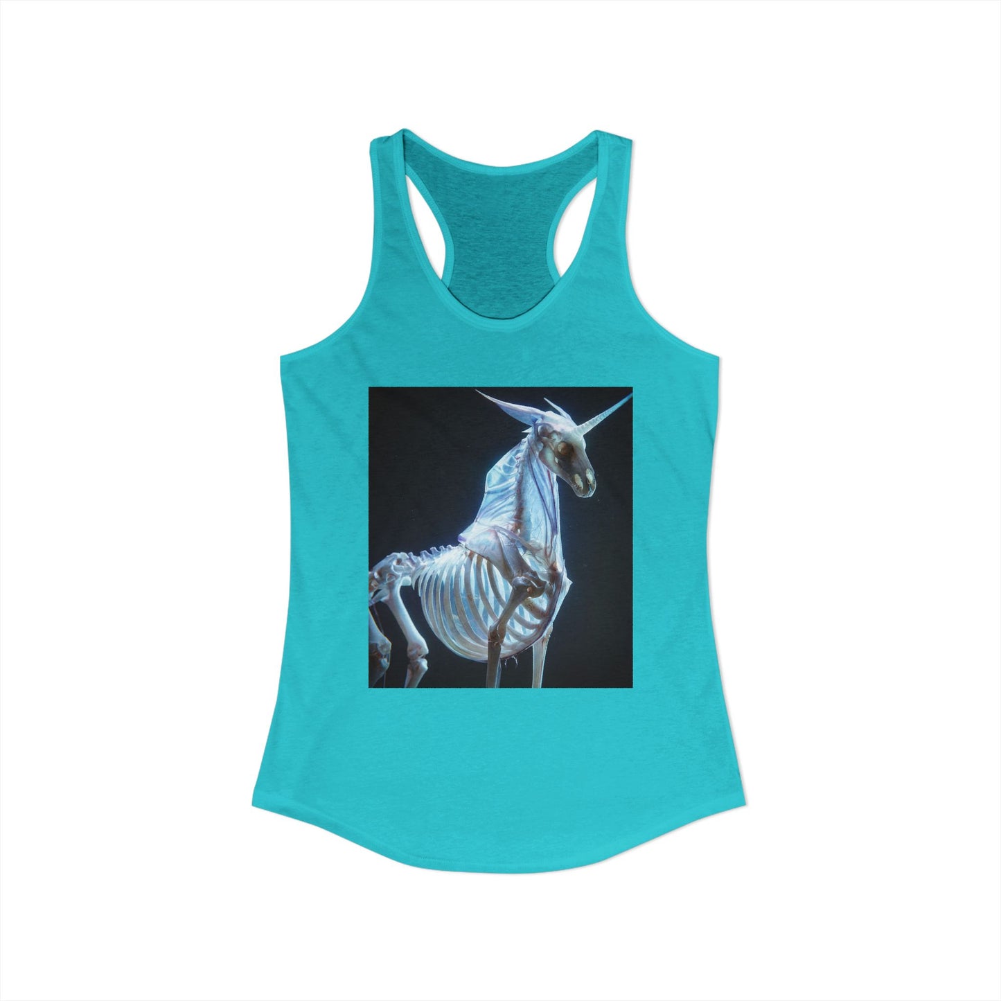 Ethereal Unicorn Skeleton Women's Ideal Racerback Tank – Bioluminescent X-Ray Anatomy