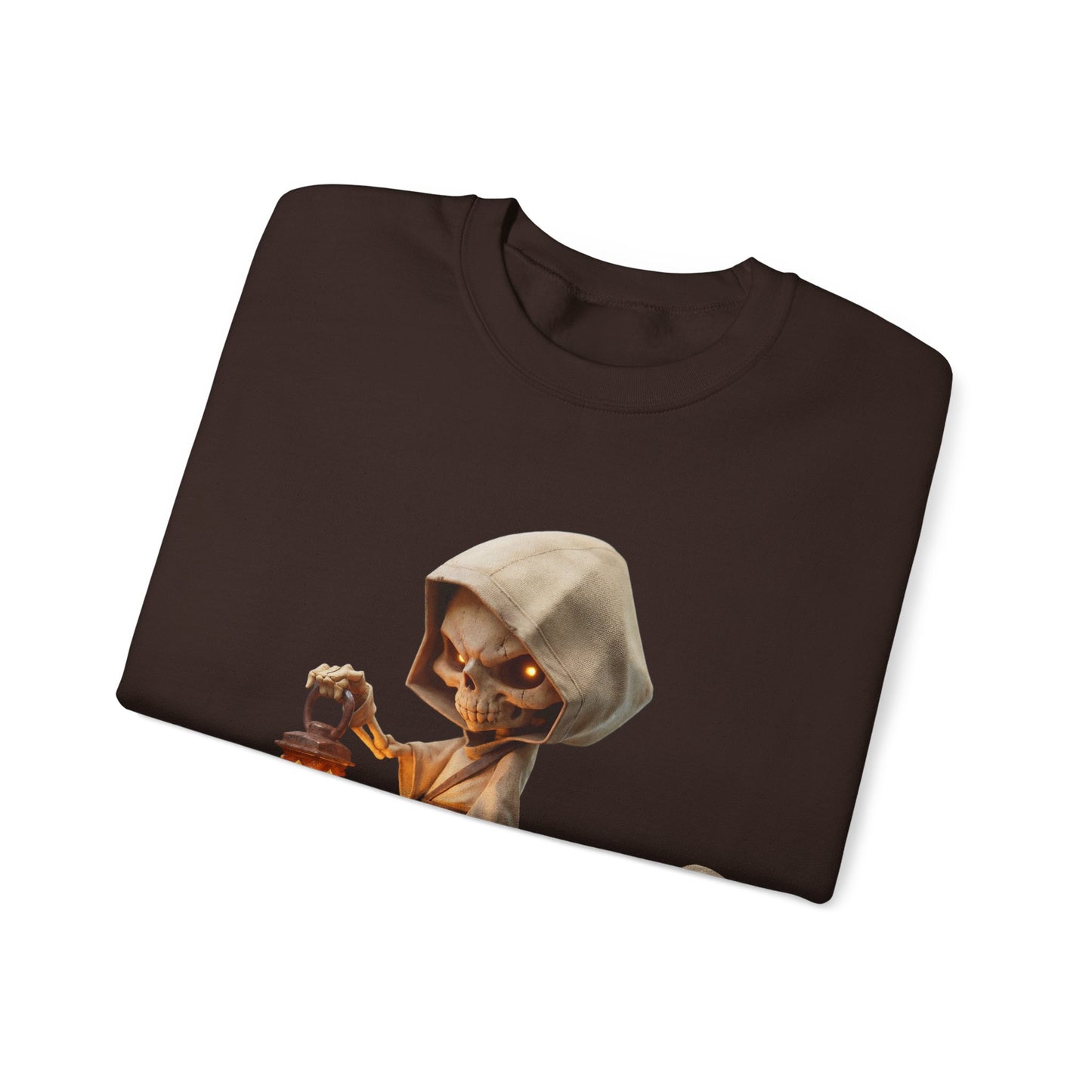 Lantern-Bearing Grim Reaper Unisex Heavy Blend™ Crewneck Sweatshirt – Ember-Lit Sentinel with Scythe and Skull-Capped Blade