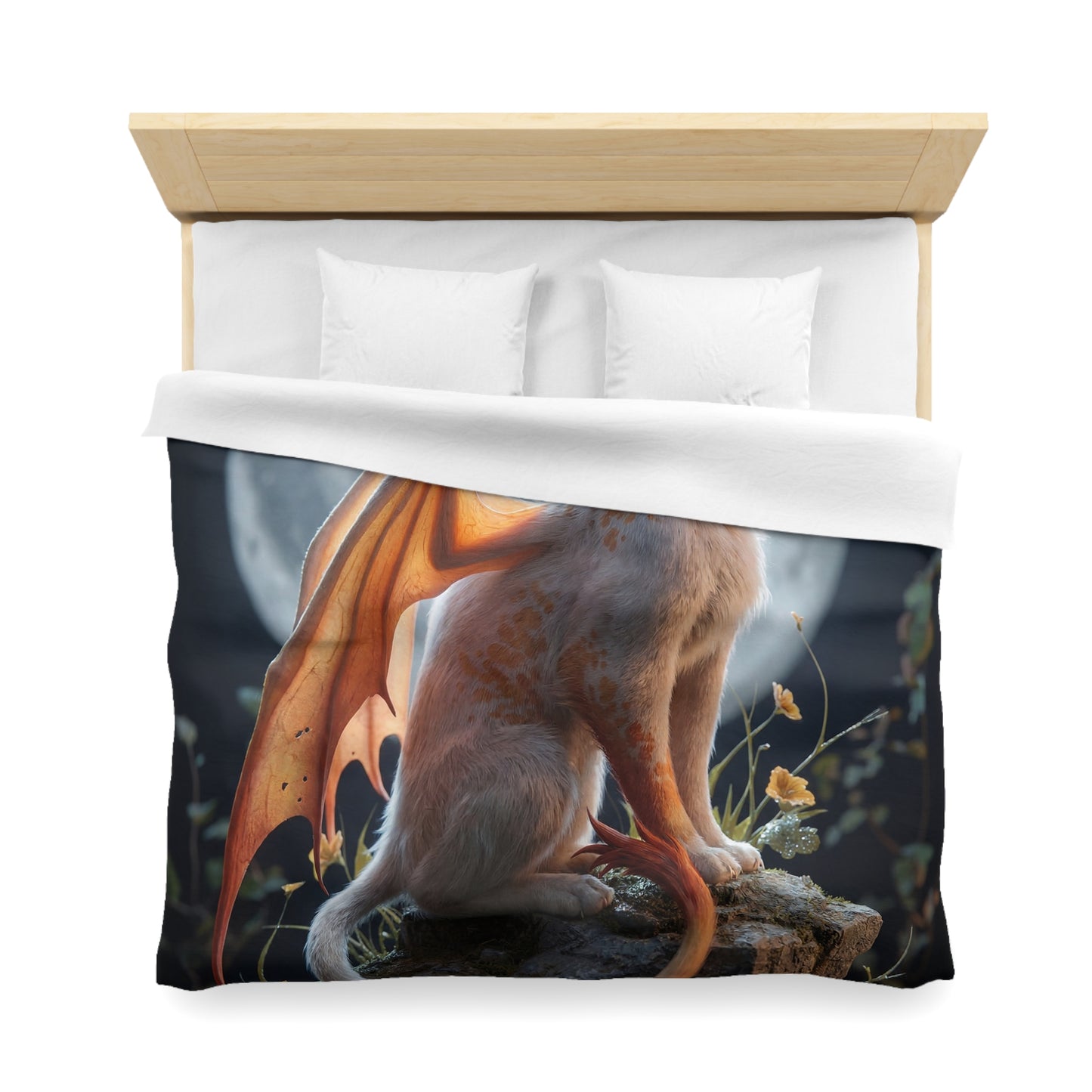 Lunar Dragon Cat Microfiber Duvet Cover – Moonlit Whispers on Your Bed